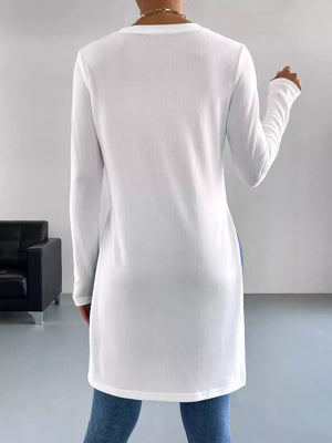 Long Sleeve Side Slit T-shirt in White