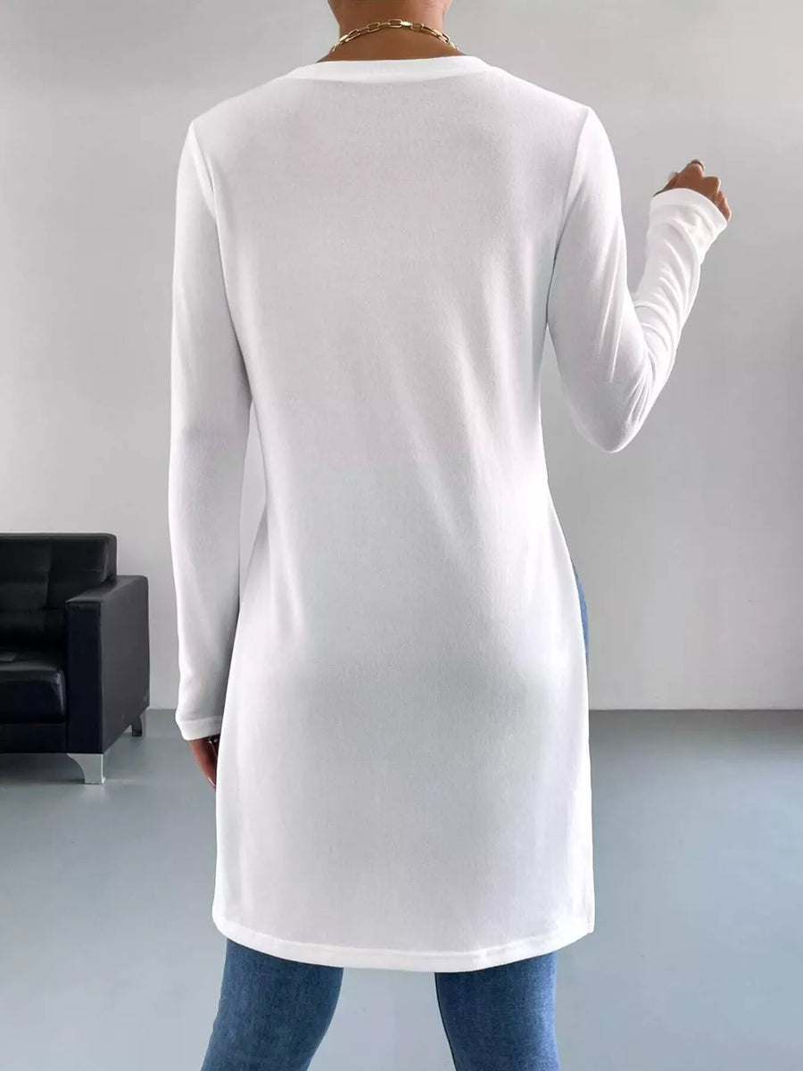 Long Sleeve Side Slit T-shirt in White