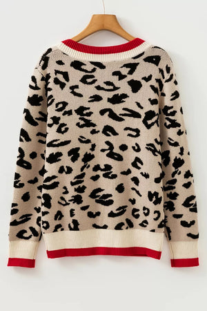 Leopard Pattern V-neck Ribbed Sweater option 6