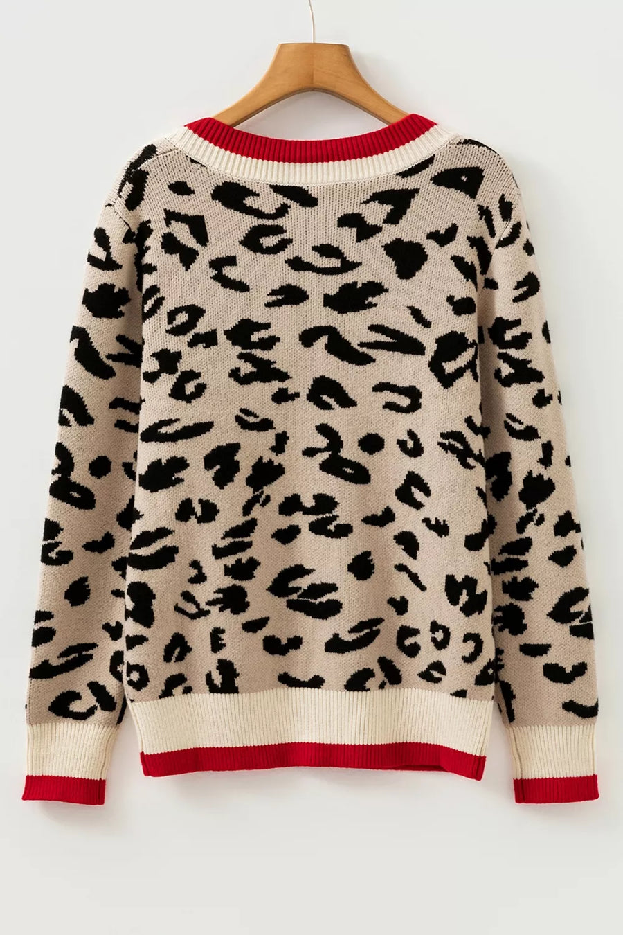 Leopard Pattern V-neck Ribbed Sweater option 6
