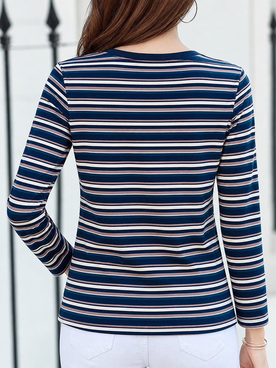 red t-shirt featuring plus-size and striped