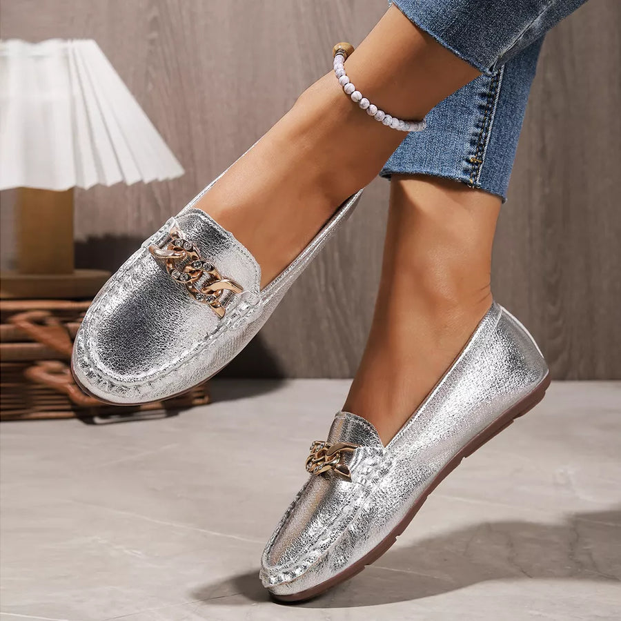loafers in metallic pink with round toe and not applicable