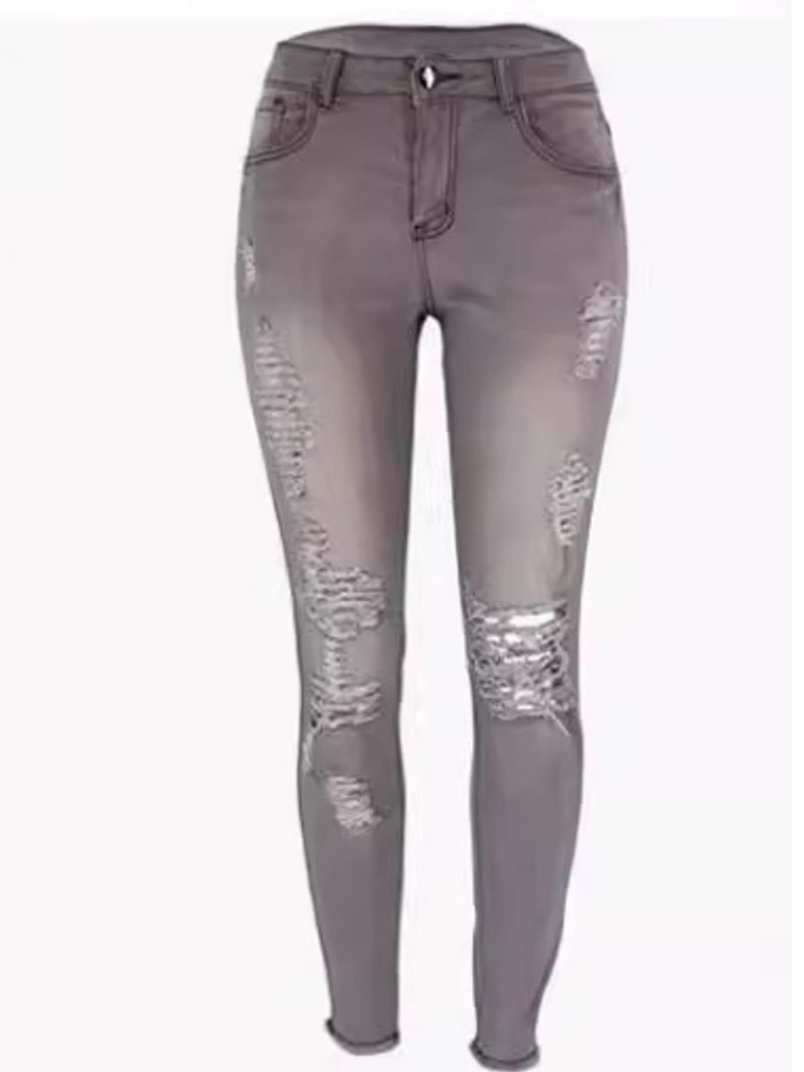 skinny jeans in Dark Blue with distressed and ankle-length