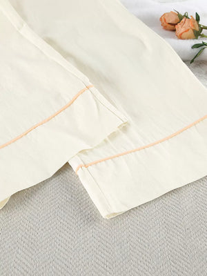 pajama set in Cream with buttoned and hip-length, full-length