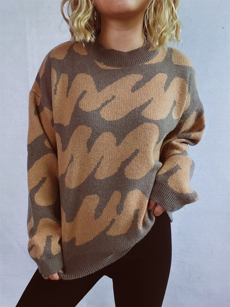Graphic Wave Knit Sweater in White
