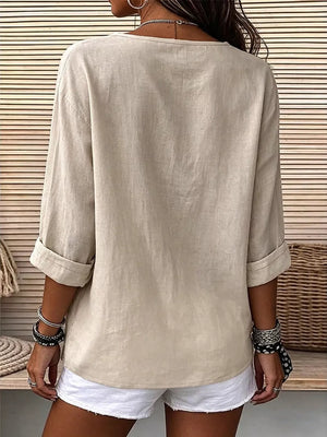 Blue Linen Long-sleeve Top
