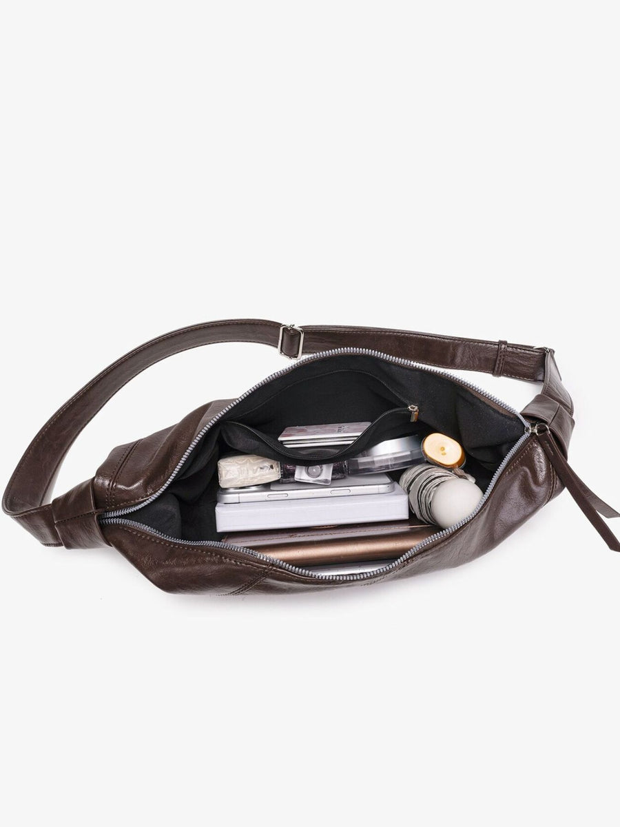Minimalist PU Leather Dumpling Crossbody Bag in brown