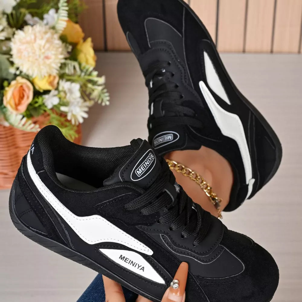 Red Round Toe Lace Up Sneakers