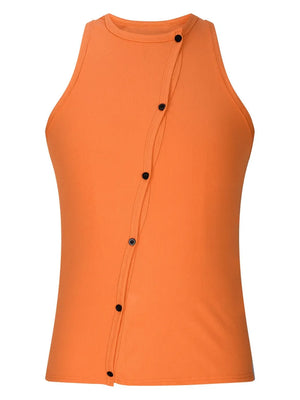 Tangerine ribbed tank top with asymmetric button-up detail
