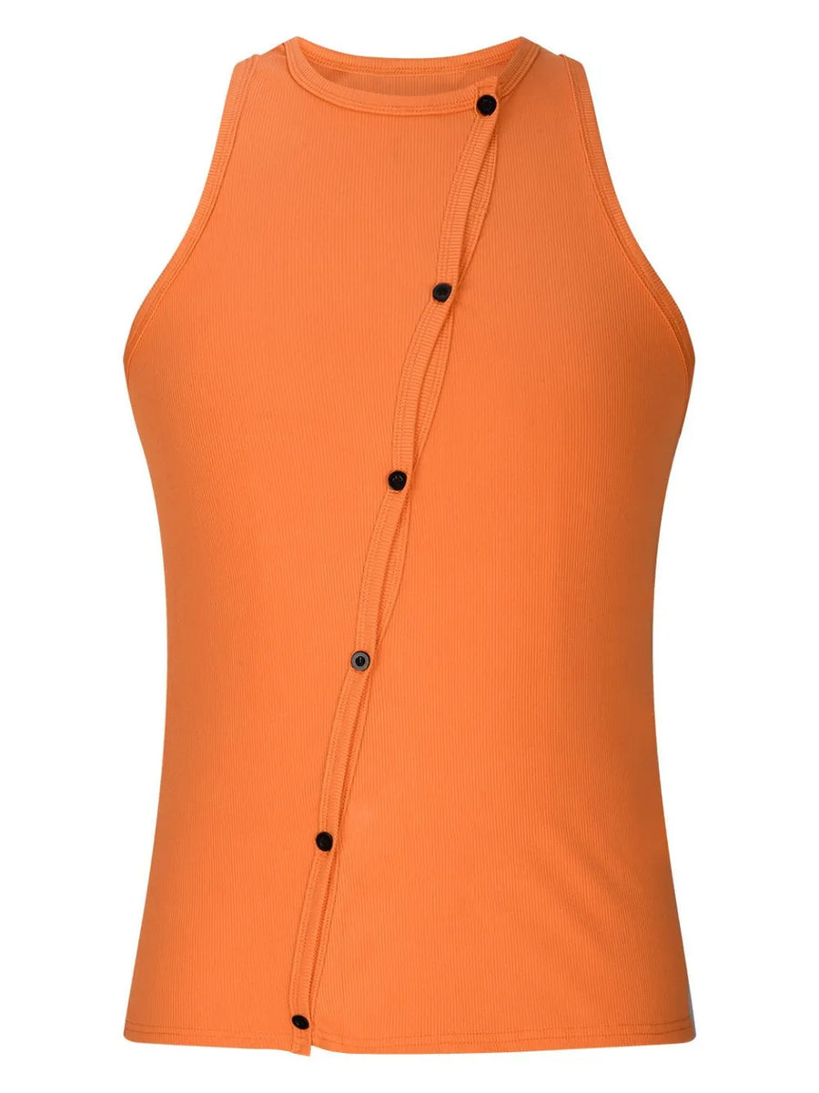 Tangerine ribbed tank top with asymmetric button-up detail