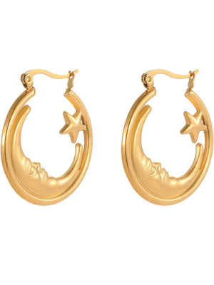 earrings in Gold with celestial and crescent moon design