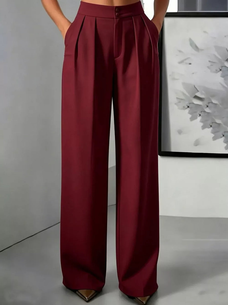 wide-leg pants in Light Gray with high-waisted and full-length