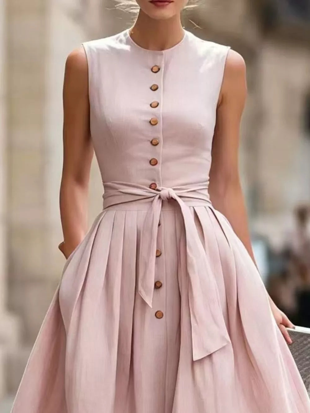 Violet Sleeveless Button-front Belted Midi Dress Plus Size