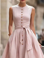 Violet Sleeveless Button-front Belted Midi Dress Plus Size