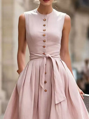 Violet Sleeveless Button-front Belted Midi Dress Plus Size