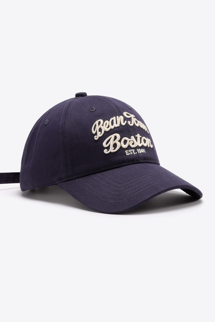 Dark Blue baseball cap with embroidered "Bean Town Boston EST. 1981" text.