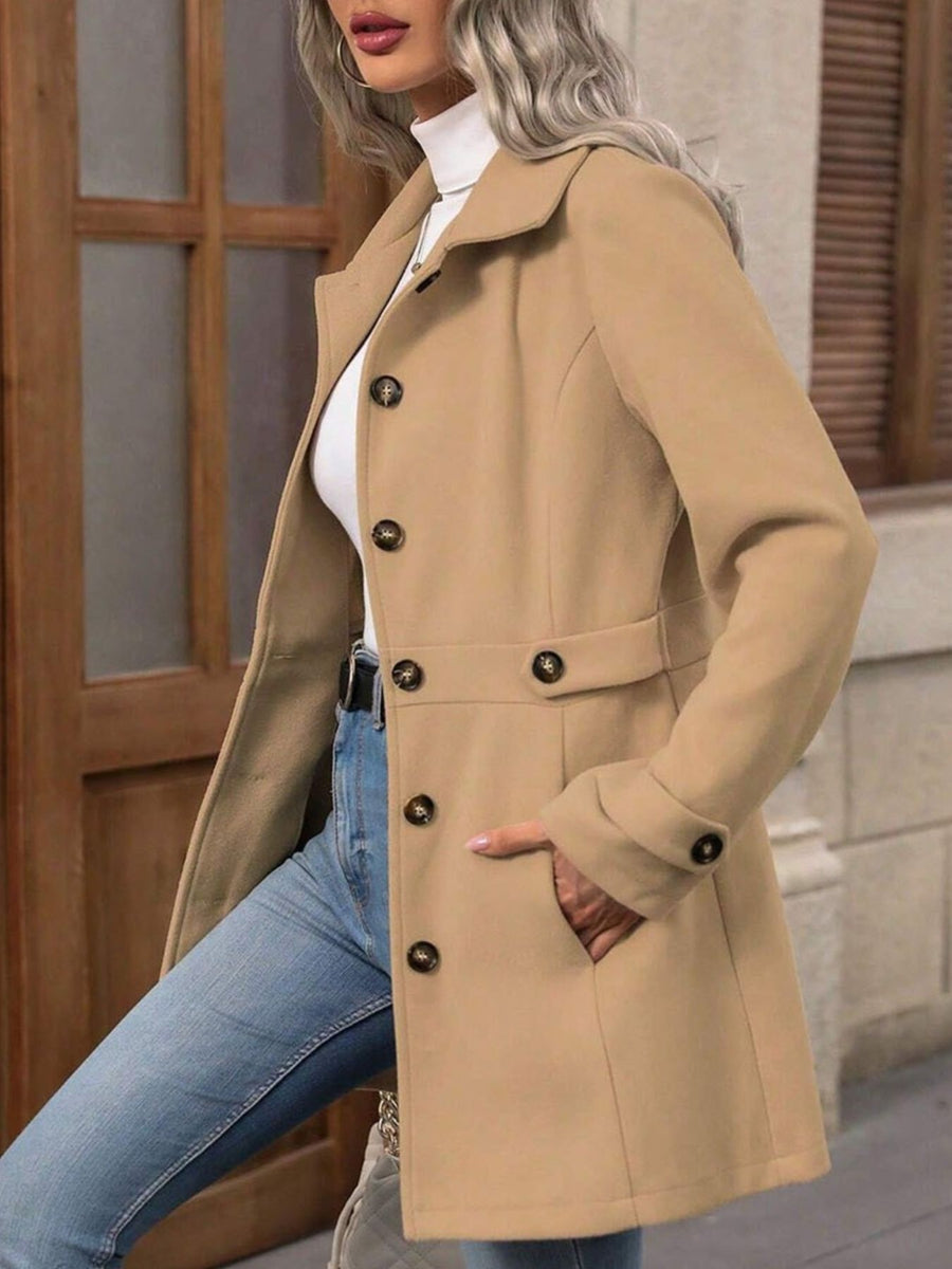 Apricot Color overcoat with thigh-length and button-front