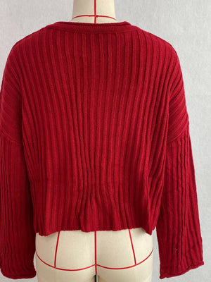 Ribbed Lace-Up Crop Sweater in Gray