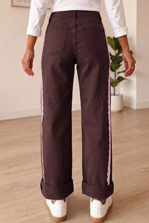 jeans in dark brown with lace and full-length