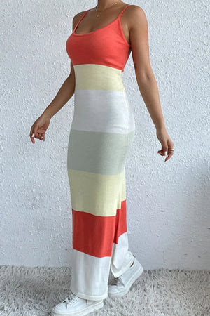Strawberry with Color Block Spaghetti Strap Knit Dress