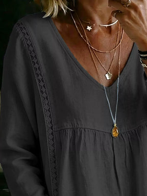 Khaki blouse with plus-size and long sleeve