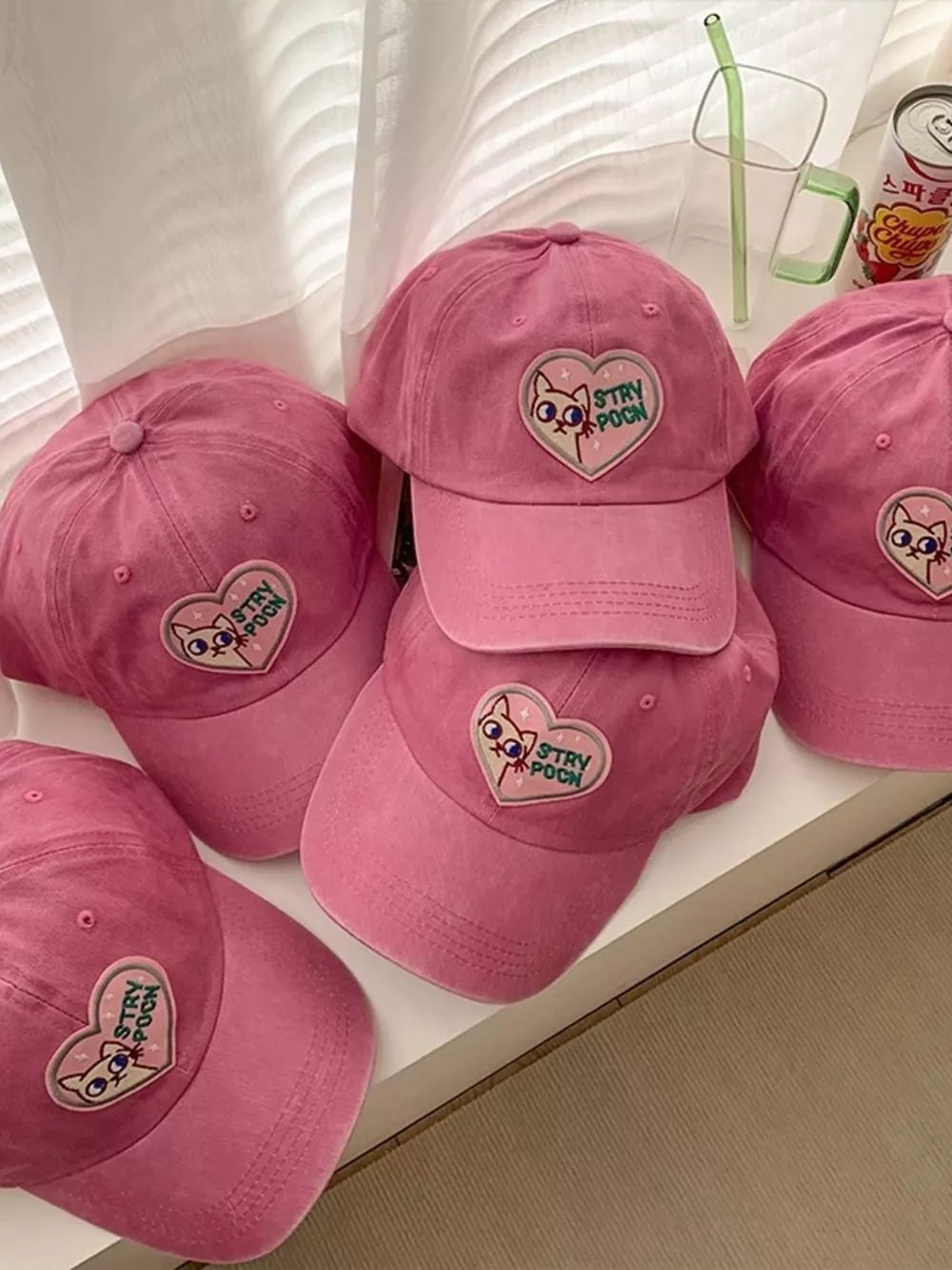 Heart Cat Baseball Cap Blush Pink in this colorway