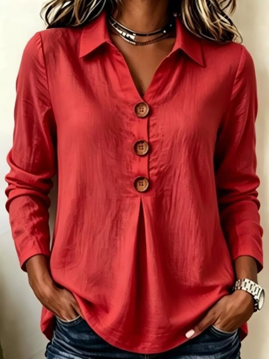 Button Detail Long Sleeve Blouse in White