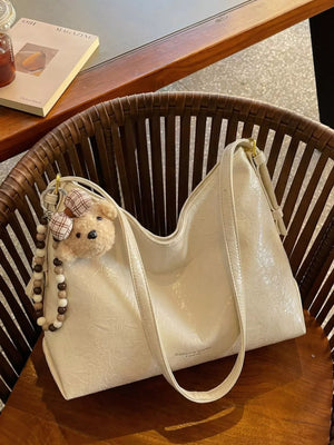 Pu Leather Shoulder Bag in ivory with shoulder strap