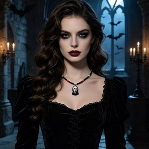 necklace in black featuring beaded and straight fit