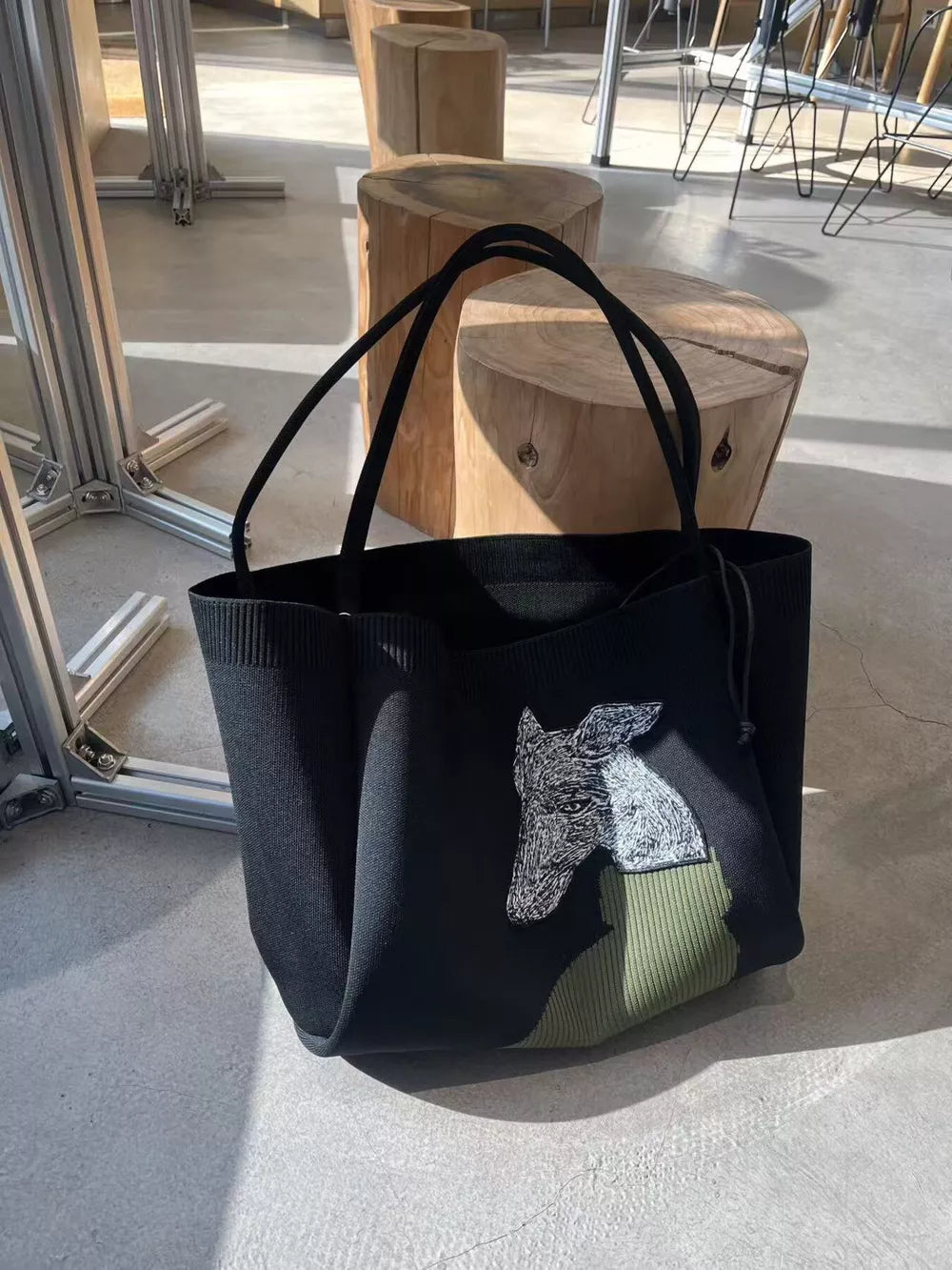 Black Dog Knit Shoulder Bag