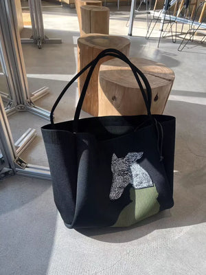 Black Dog Knit Shoulder Bag
