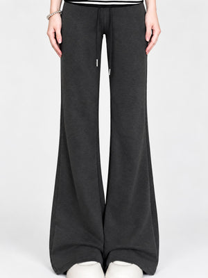 flare pants in light gray with drawstring waist and full-length