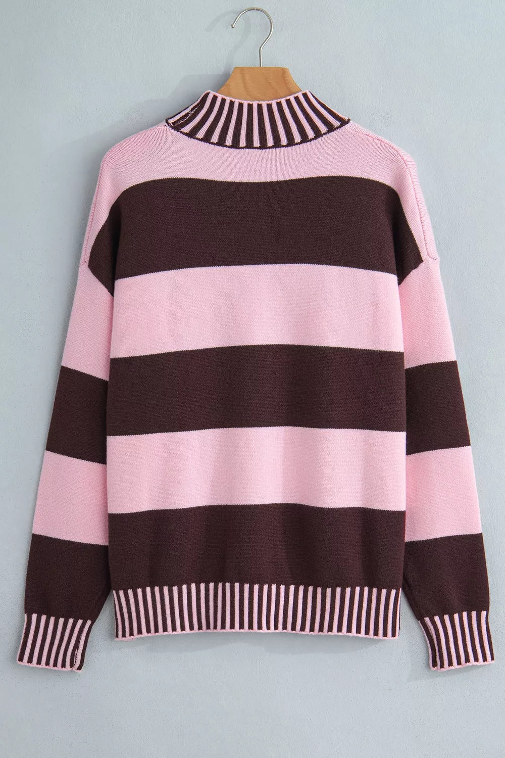 classic pullover sweater in Blush Pink with mock neck