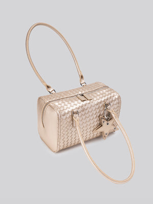 handbag featuring woven texture in champagne gold with PU Leather Imported Size &amp texture