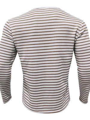 Dark Khaki with Men's Full Size Striped Long Sleeve Henley T-shirt