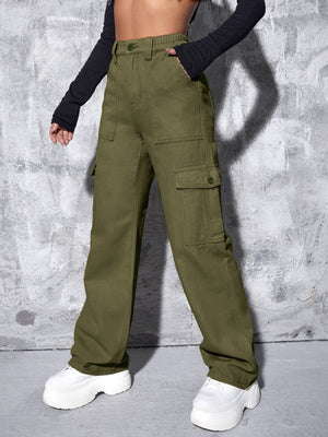 High-Waisted Cargo Jeans in White
