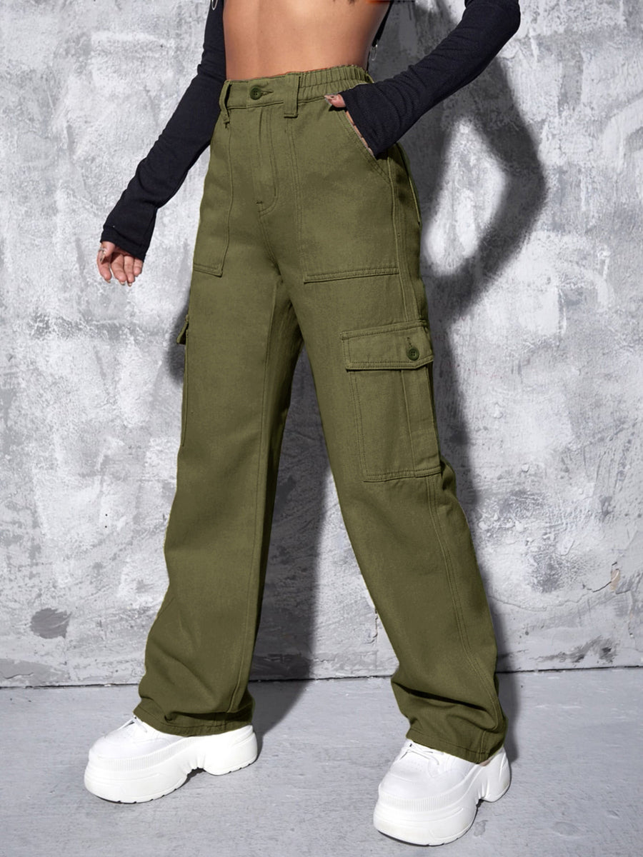 High-Waisted Cargo Jeans in White