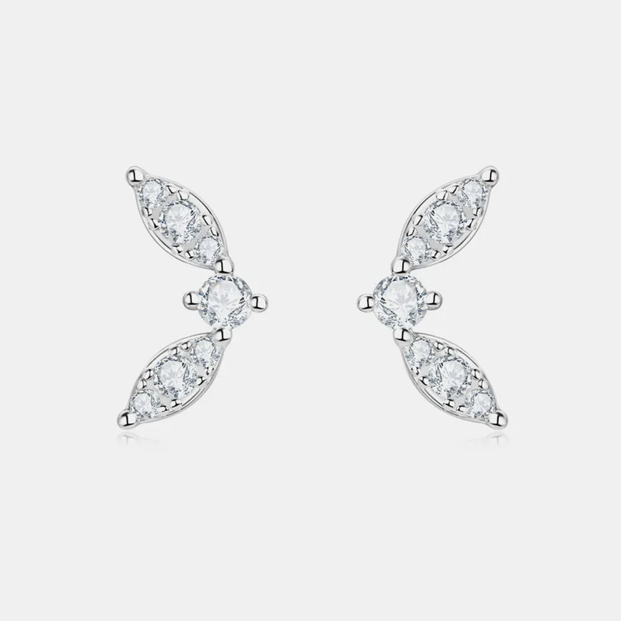 Silver moissanite leaf cluster stud earrings with 18K gold plating.