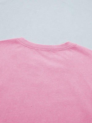 Pink mineral wash cotton tee with notched neckline detail
