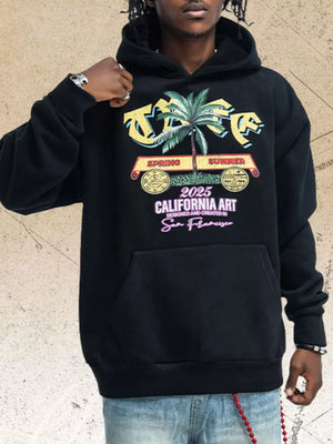 White Men's Graphic Kangaroo Pocket Hoodie