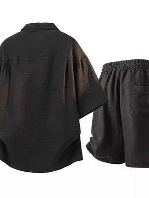 Men's Button-up Short Sleeve Shirt & Shorts Set in Ivory