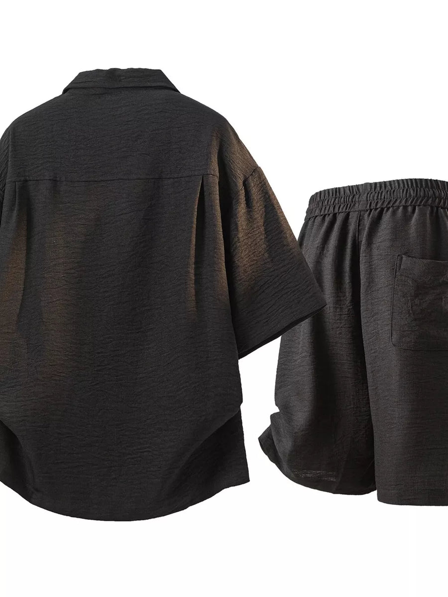 Men's Button-up Short Sleeve Shirt & Shorts Set in Ivory