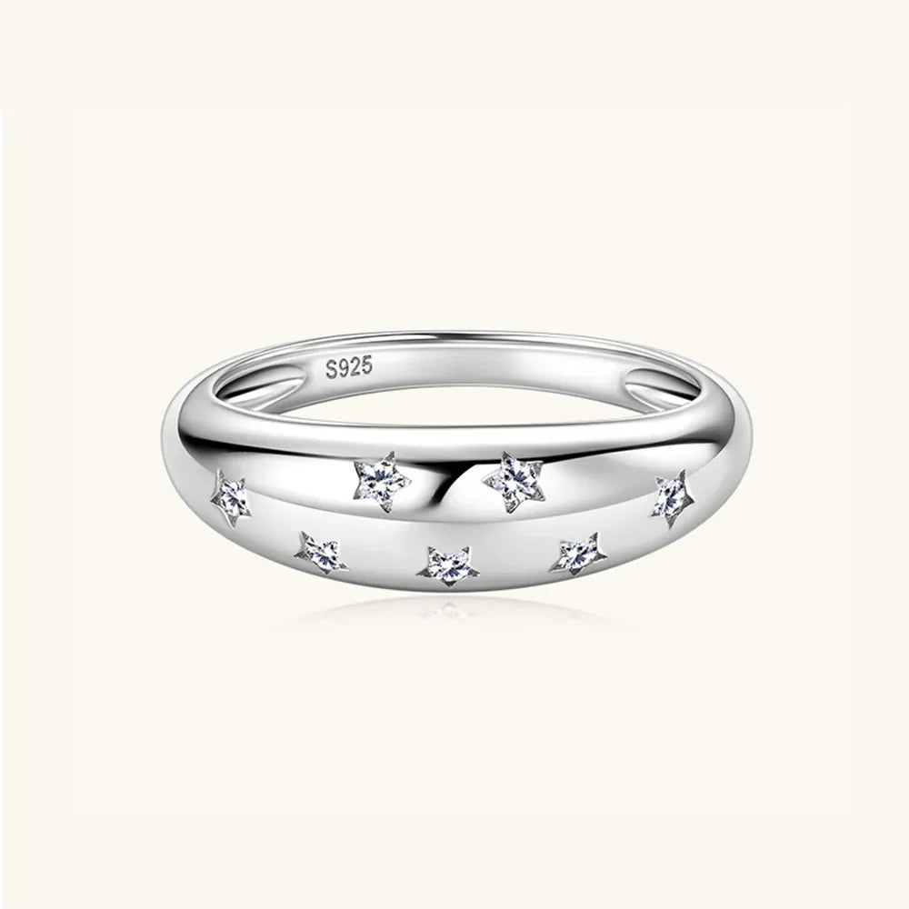 Silver dome ring with starburst details and S925 stamp