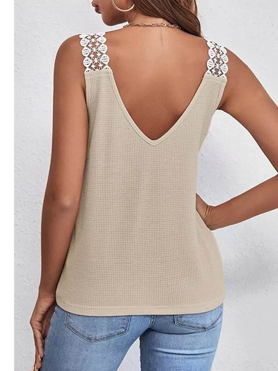 Lace Trim V-neck Tank Top in Gray