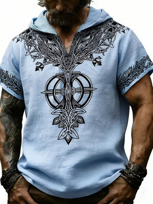 Men's Full Size Printed Hooded Short Sleeve Top in White, view 12