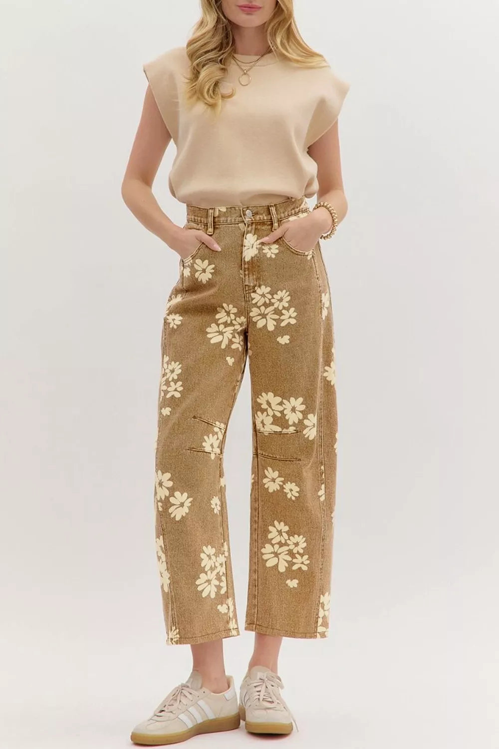 straight jeans in tan featuring pocketed and straight fit