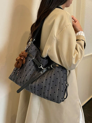 Polka Dot Canvas Shoulder Bag in brown