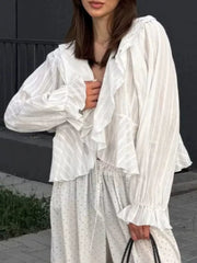 White blouse with waist-length and tie