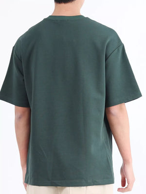 Men's dark gray cotton basic round neck tee, short sleeves, relaxed fit.