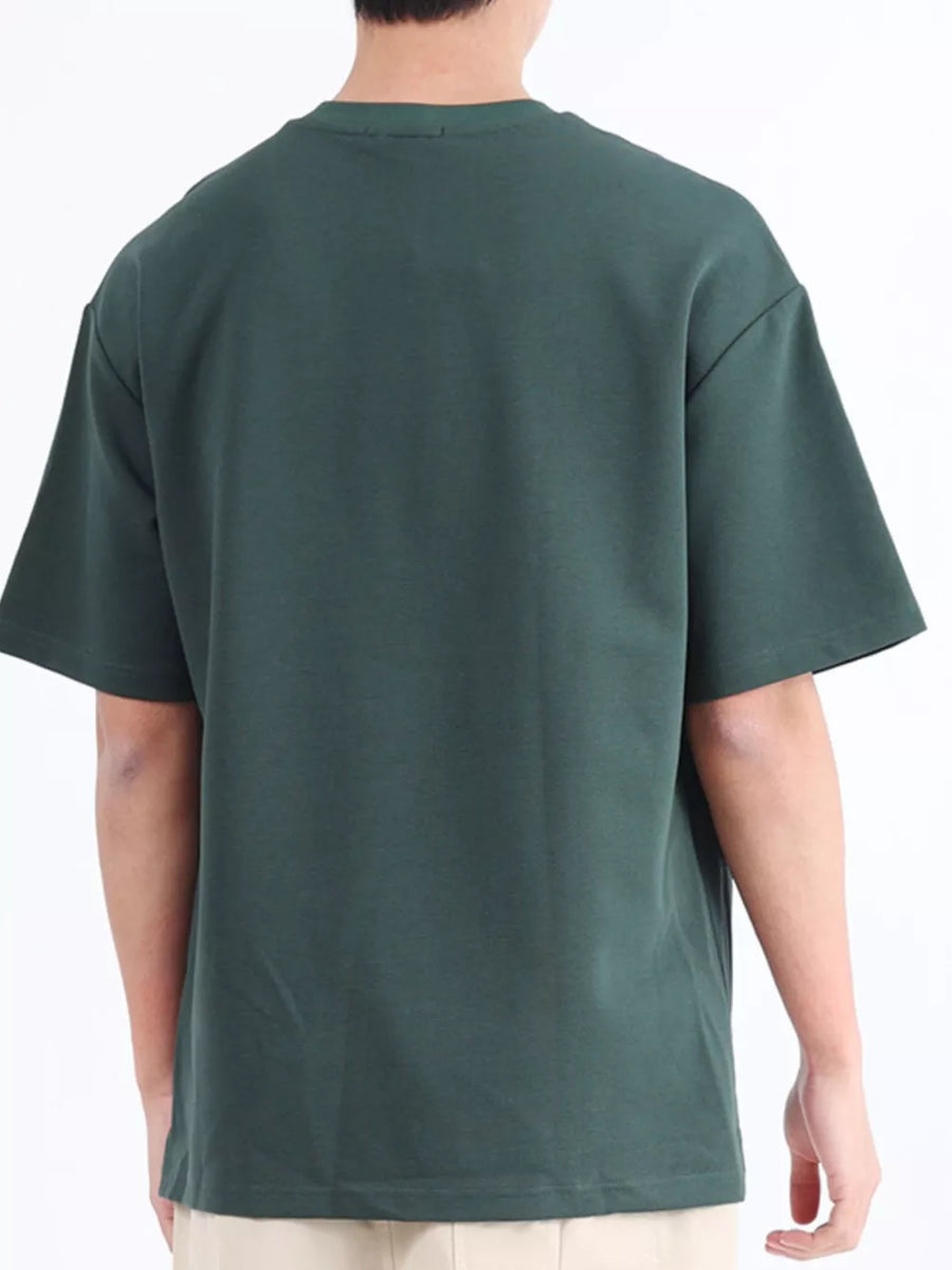 Men's dark gray cotton basic round neck tee, short sleeves, relaxed fit.